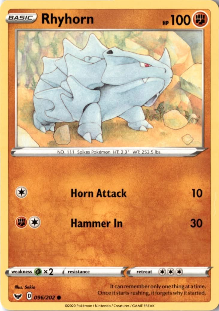 Rhyhorn #96/202 - Sword & Shield - Pokemon - Common - Near Mint