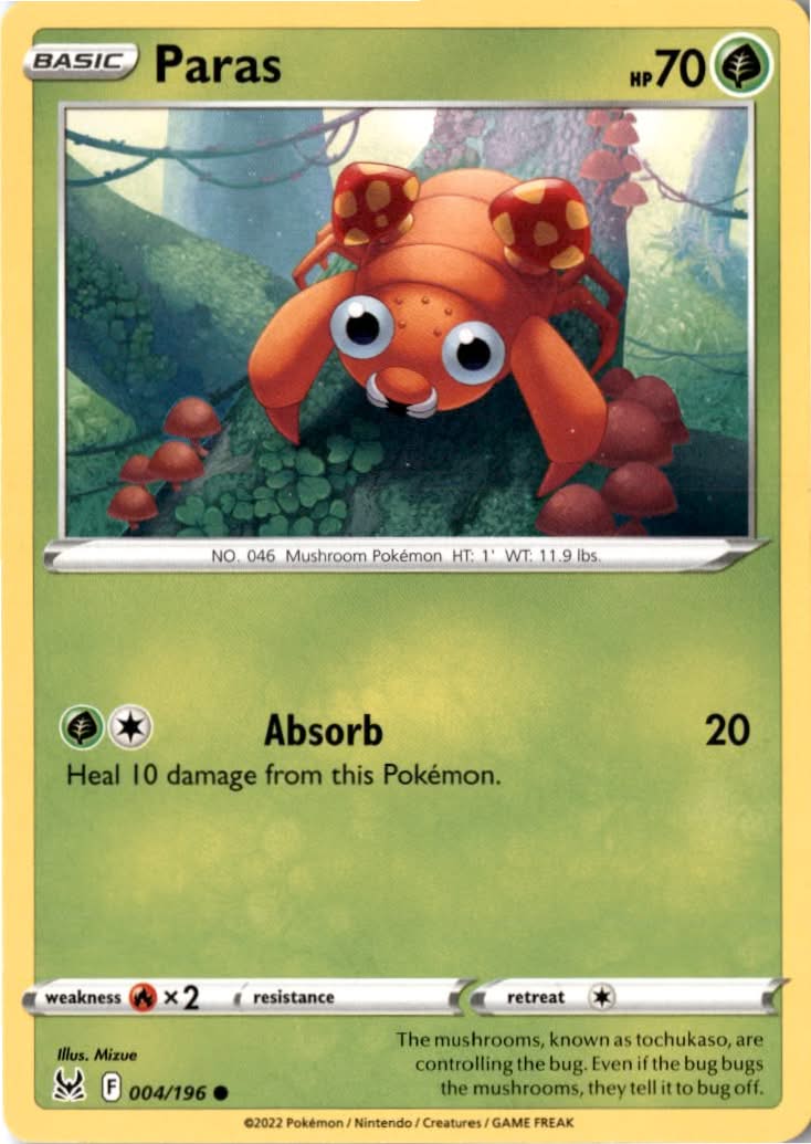 Paras #004/196 - Lost Origin - Pokemon - Common - Near Mint
