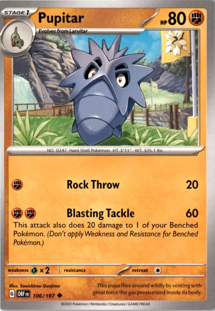 Pupitar #106/197 - Obsidian Flames - Pokemon - Uncommon - Near Mint
