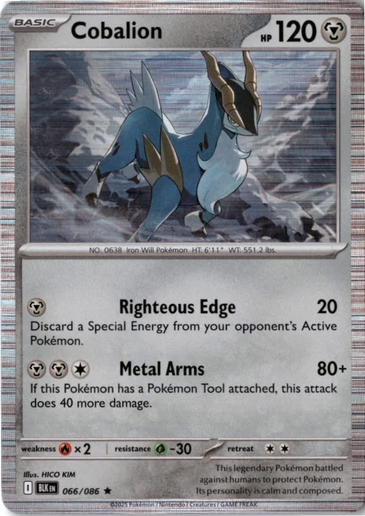 Cobalion #066/86 - Black Bolt - Pokemon - Rare - Near Mint