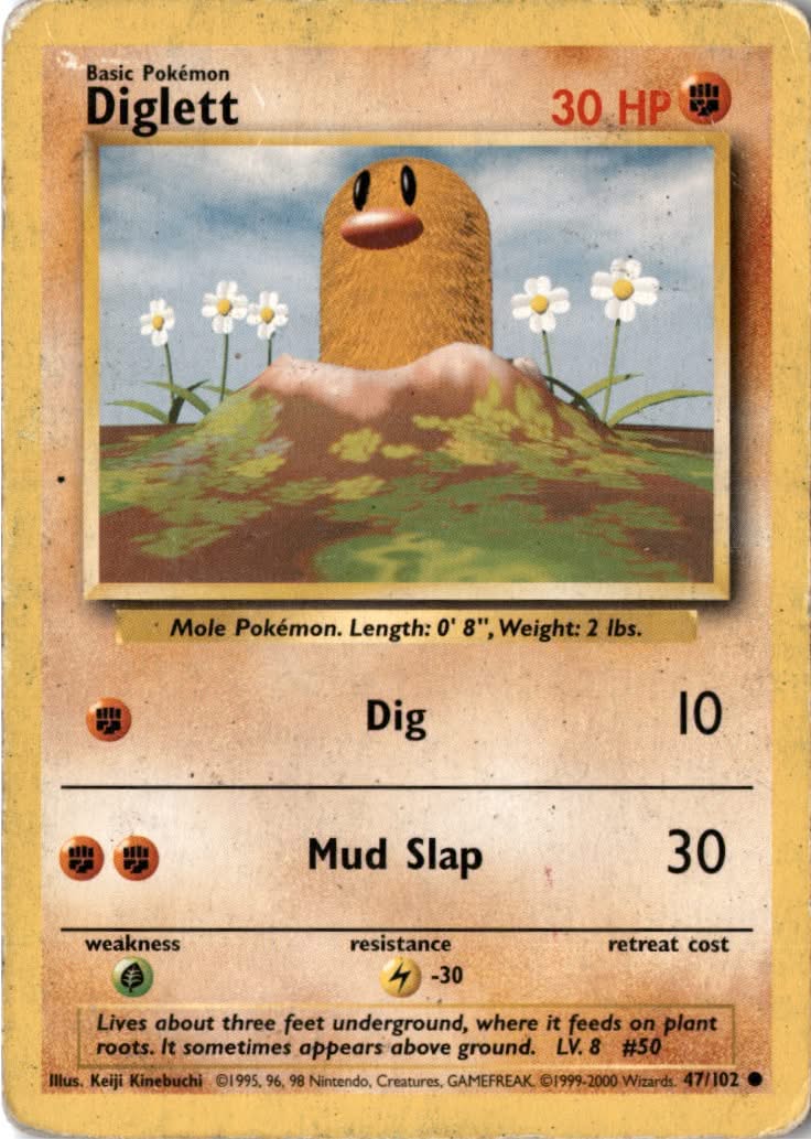 Diglett (Shadowless) #47/102 - Base Set - Pokemon - Common - Moderately Played