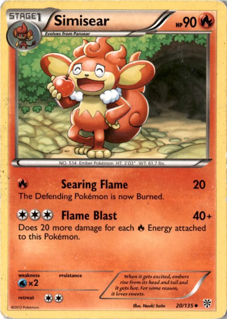 Simisear #20/135 - Plasma Storm - Pokemon - Uncommon - Moderately Played