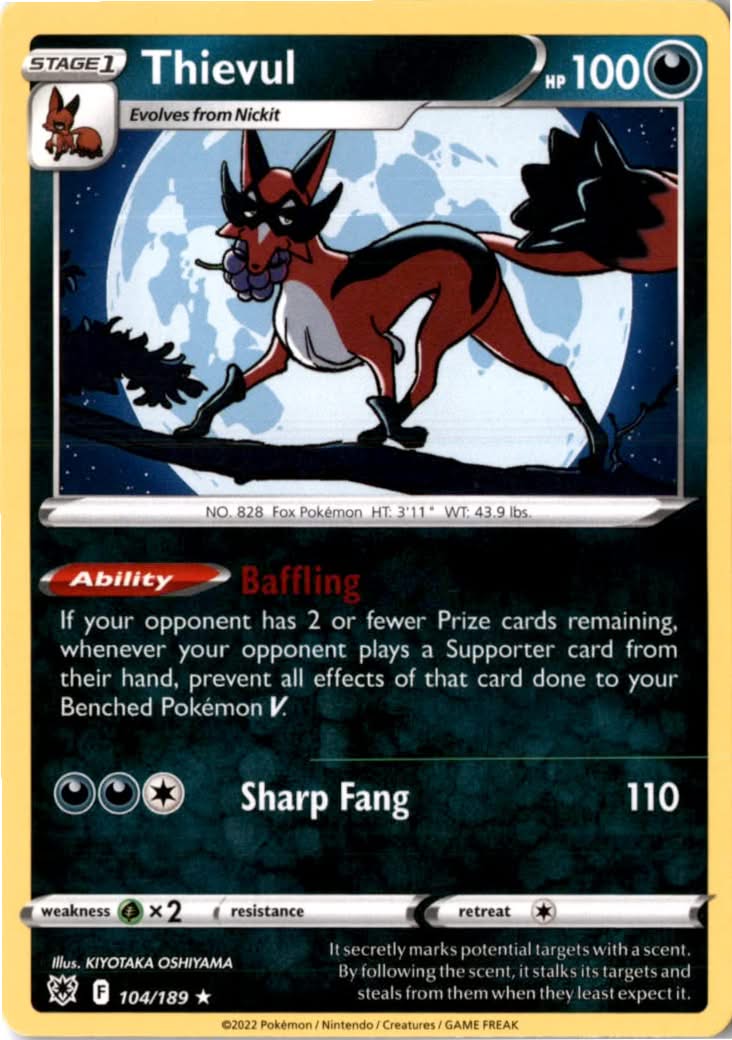 Thievul #104/189 - Astral Radiance - Pokemon - Rare - Near Mint