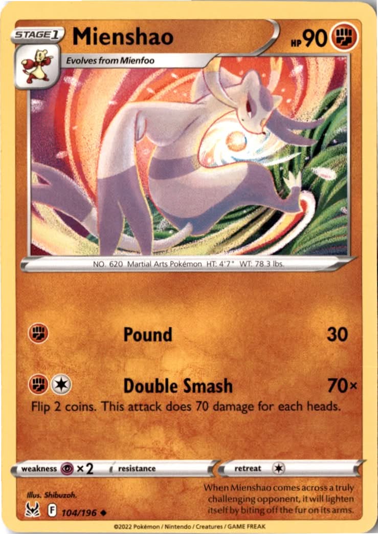 Mienshao #104/196 - Lost Origin - Pokemon - Uncommon - Near Mint