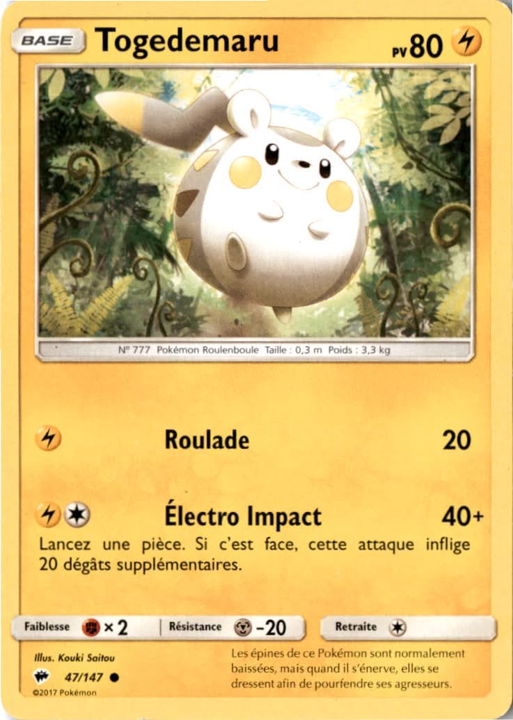 Togedemaru #47/147 - Burning Shadows - Pokemon - Common - Near Mint