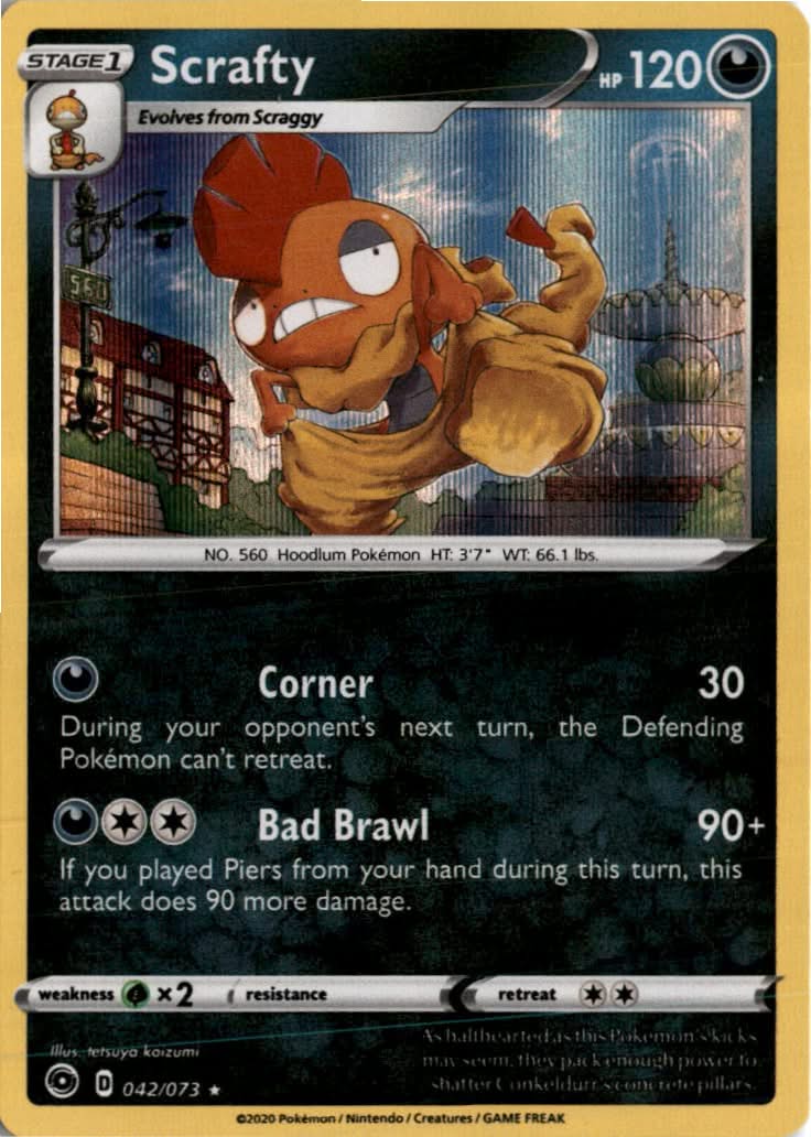 Scrafty #42/73 - Champion's Path - Pokemon - Holo Rare - Near Mint