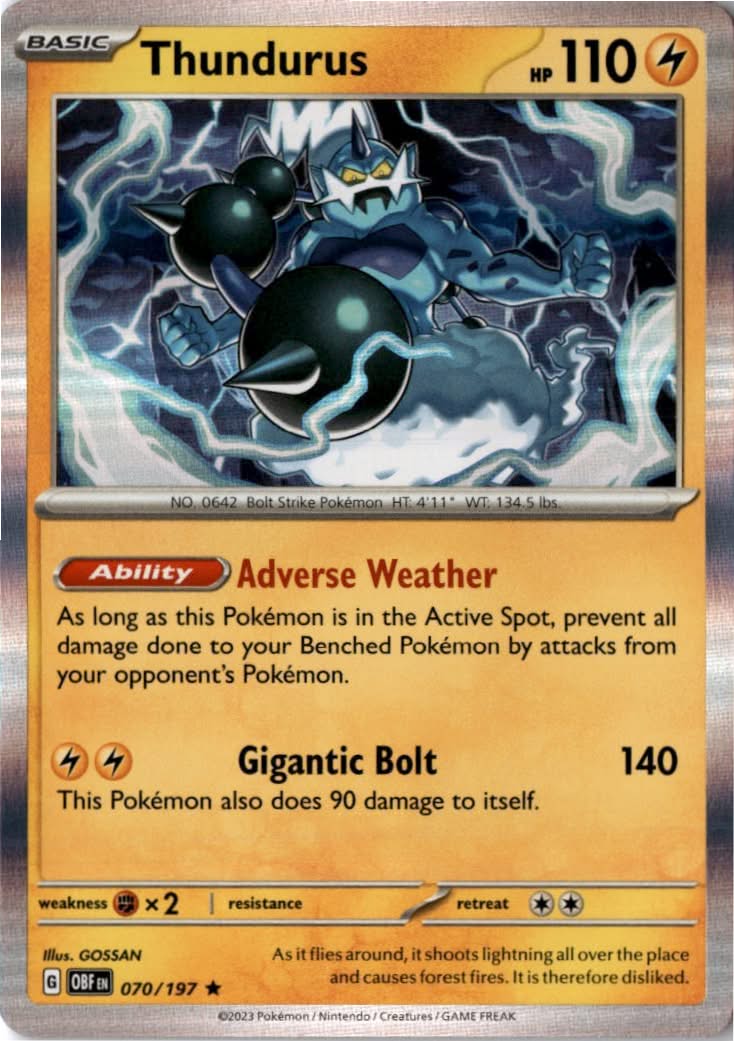 Thundurus #070/197 - Obsidian Flames - Pokemon - Rare - Near Mint