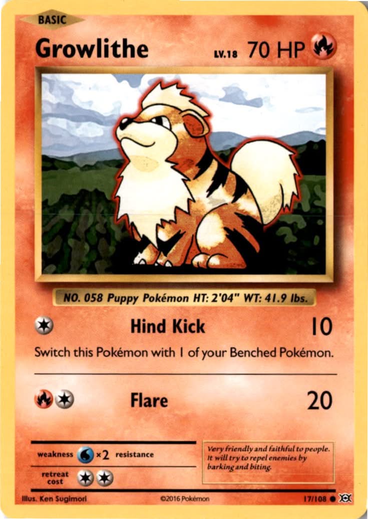 Growlithe #17/108 - Evolutions - Pokemon - Common - Lightly Played