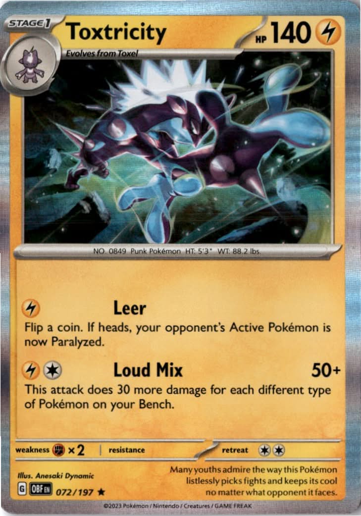 Toxtricity #072/197 - Obsidian Flames - Pokemon - Rare - Near Mint