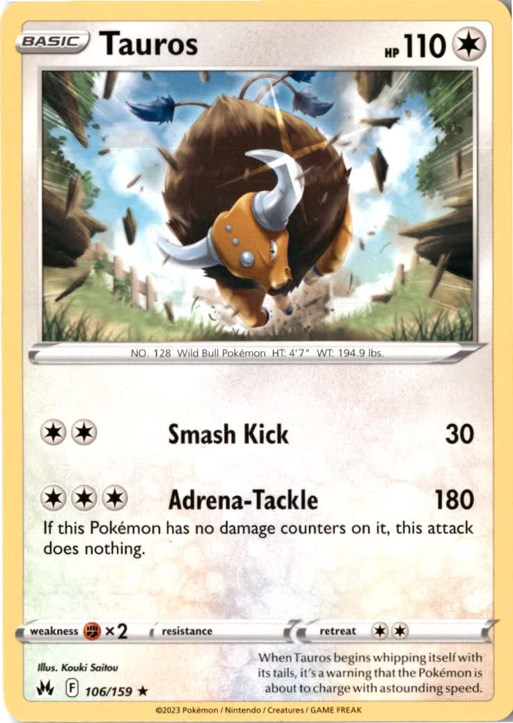 Tauros #106/159 - Crown Zenith - Pokemon - Rare - Near Mint