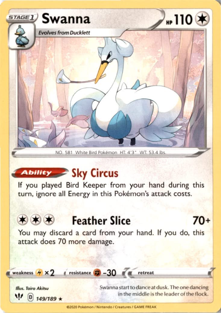 Swanna #149/189 - Darkness Ablaze - Pokemon - Rare - Near Mint