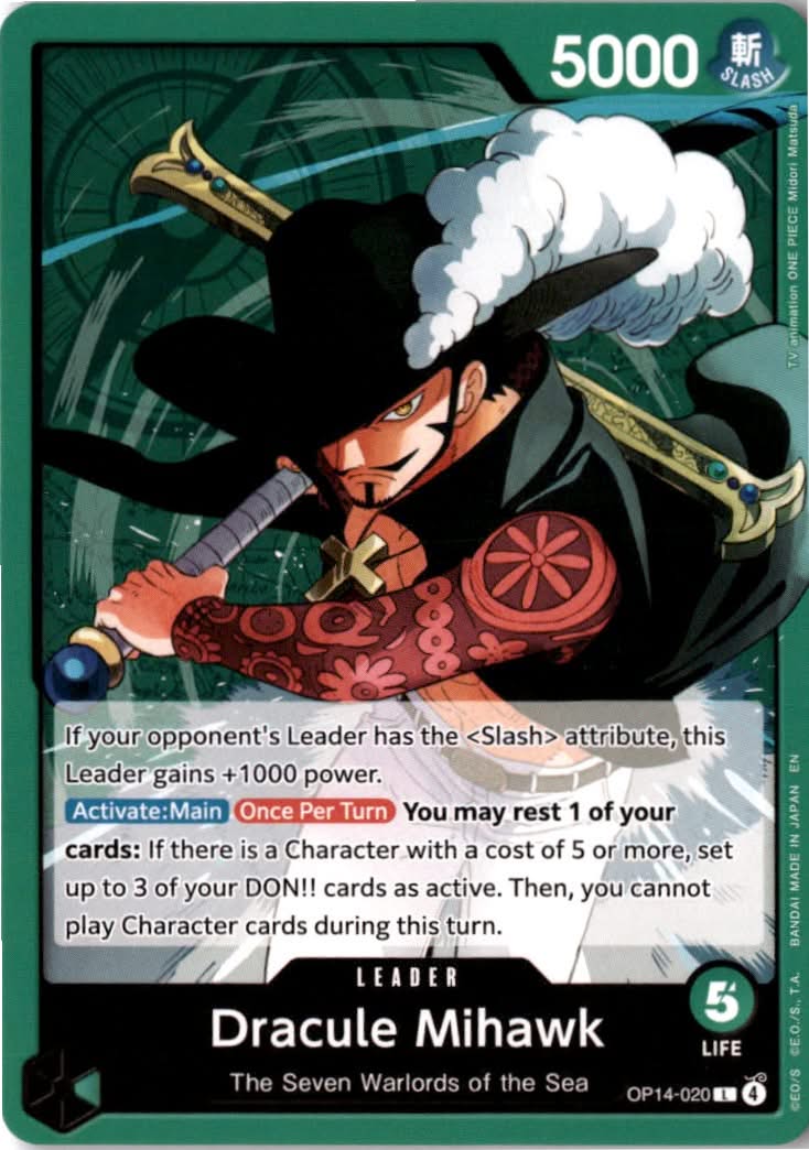 Dracule Mihawk #OP14-020 - The Azure Sea's Seven - One Piece Card Game - Leader - Near Mint