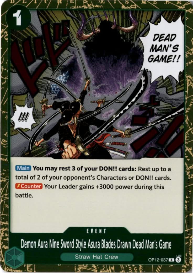 Demon Aura Nine Sword Style Asura Blades Drawn Dead Man's Game #OP12-037 - Legacy of the Master - One Piece Card Game - Rare - Near Mint
