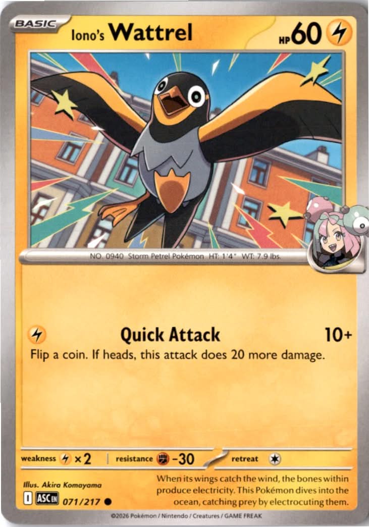 Iono's Wattrel #071/217 - Ascended Heroes - Pokemon - Common - Near Mint