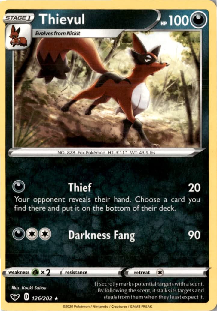 Thievul #126/202 - Sword & Shield - Pokemon - Rare - Near Mint