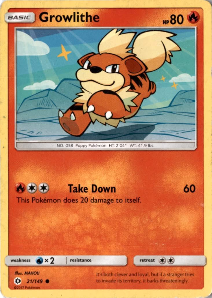 Growlithe #21/149 - Sun & Moon - Pokemon - Common - Moderately Played