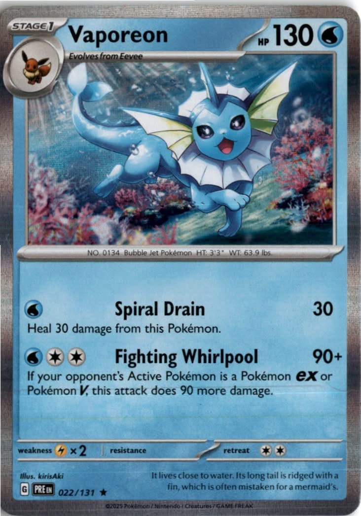 Vaporeon #022/131 - Prismatic Evolutions - Pokemon - Rare - Near Mint