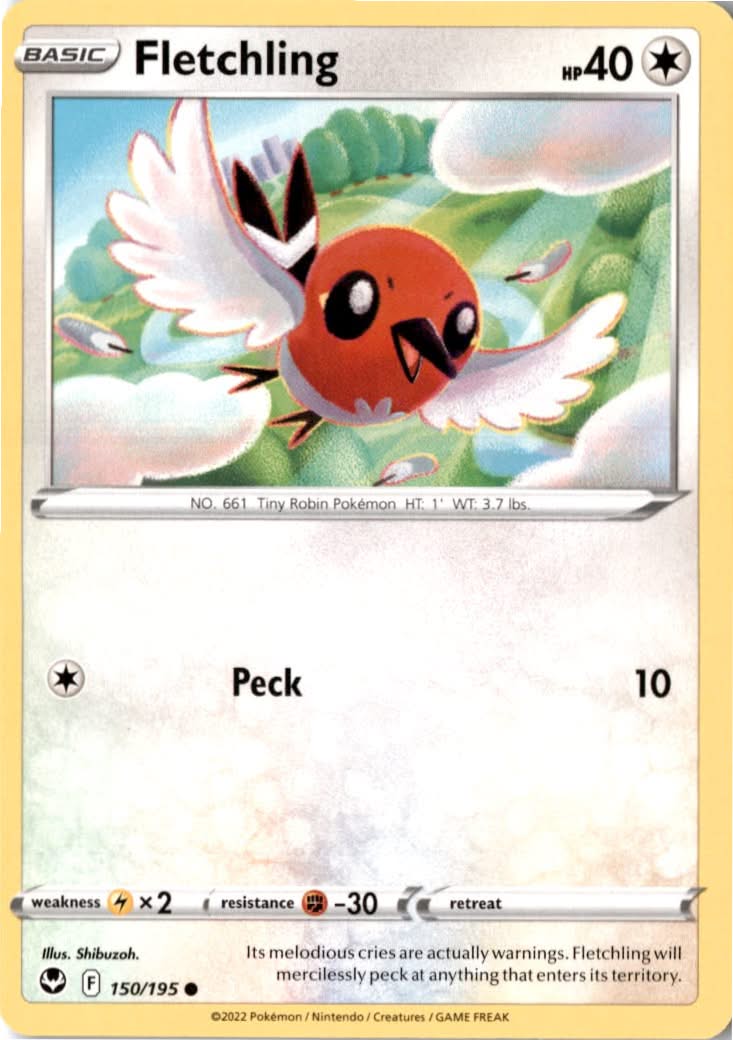 Fletchling #150/195 - Silver Tempest - Pokemon - Common - Near Mint