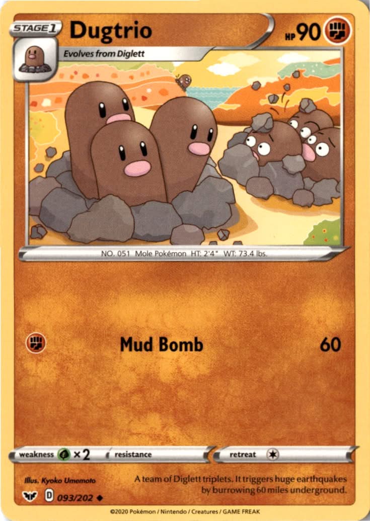 Dugtrio #93/202 - Sword & Shield - Pokemon - Uncommon - Near Mint