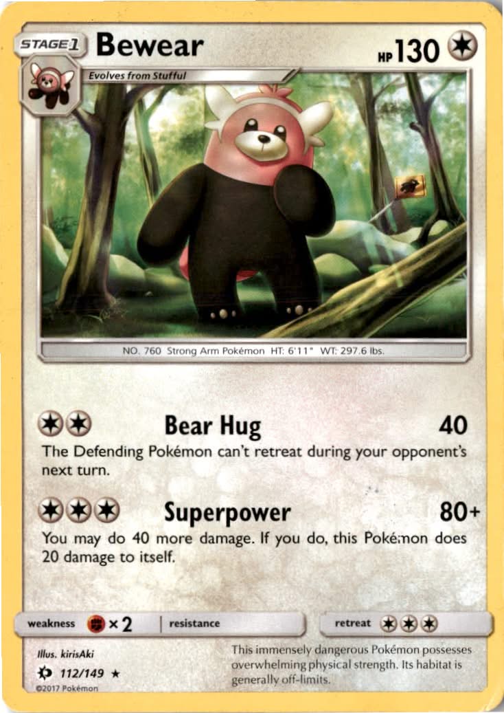 Bewear #112/149 - Sun & Moon - Pokemon - Rare - Moderately Played