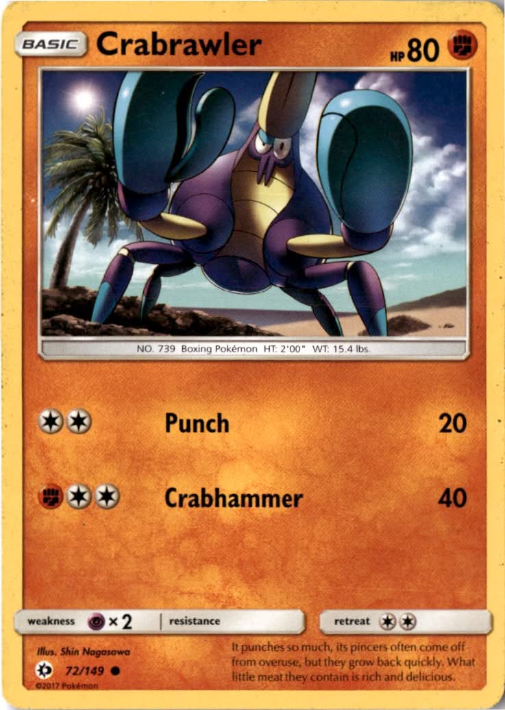 Crabrawler #72/149 - Sun & Moon - Pokemon - Common - Moderately Played