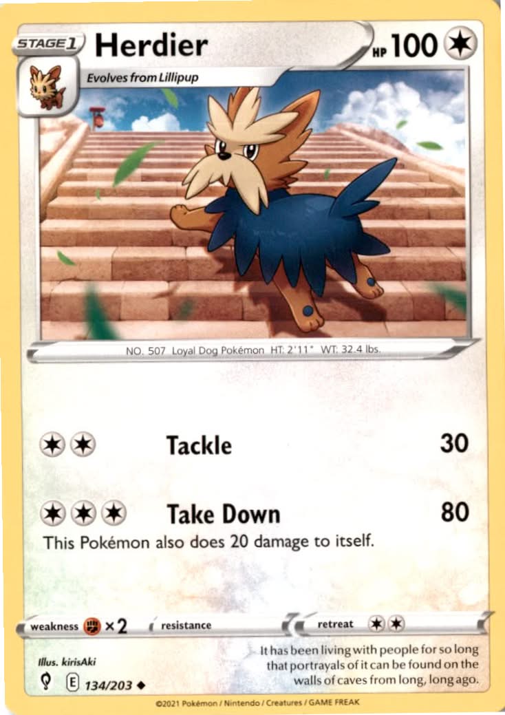 Herdier #134/203 - Evolving Skies - Pokemon - Uncommon - Near Mint