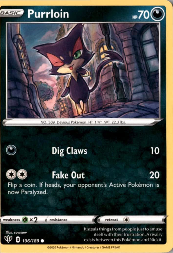 Purrloin #106/189 - Darkness Ablaze - Pokemon - Common - Near Mint