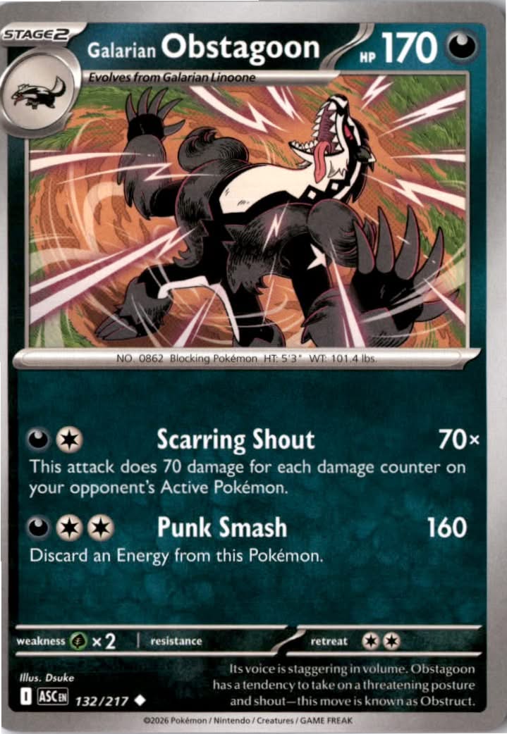 Galarian Obstagoon #132/217 - Ascended Heroes - Pokemon - Uncommon - Near Mint