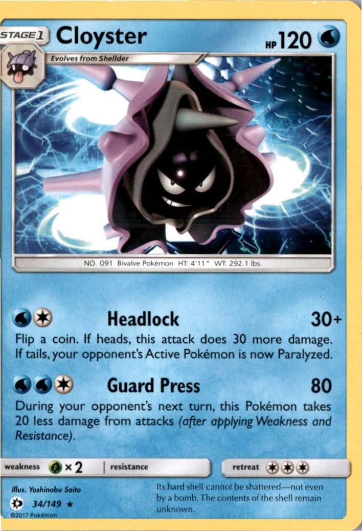 Cloyster #34/149 - Sun & Moon - Pokemon - Rare - Near Mint