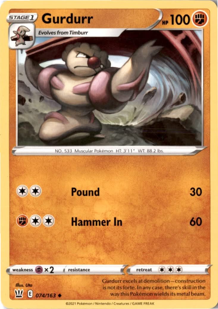 Gurdurr #74/163 - Battle Styles - Pokemon - Uncommon - Near Mint