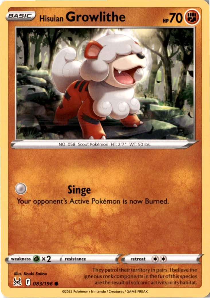Hisuian Growlithe #083/196 - Lost Origin - Pokemon - Common - Near Mint