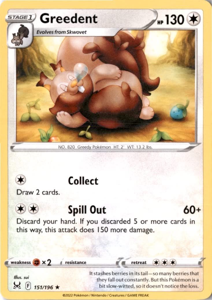 Greedent #151/196 - Lost Origin - Pokemon - Rare - Near Mint