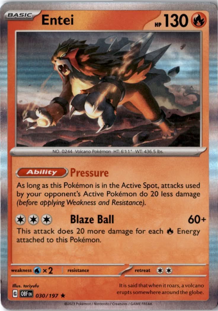 Entei #030/197 - Obsidian Flames - Pokemon - Rare - Near Mint