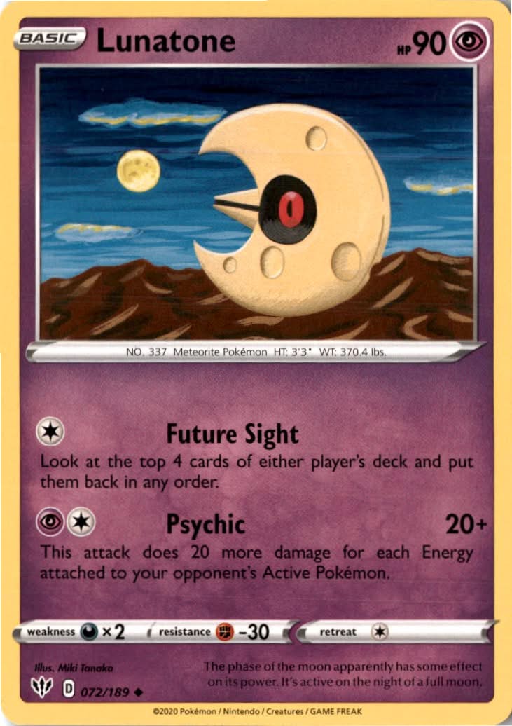 Lunatone #72/189 - Darkness Ablaze - Pokemon - Uncommon - Near Mint
