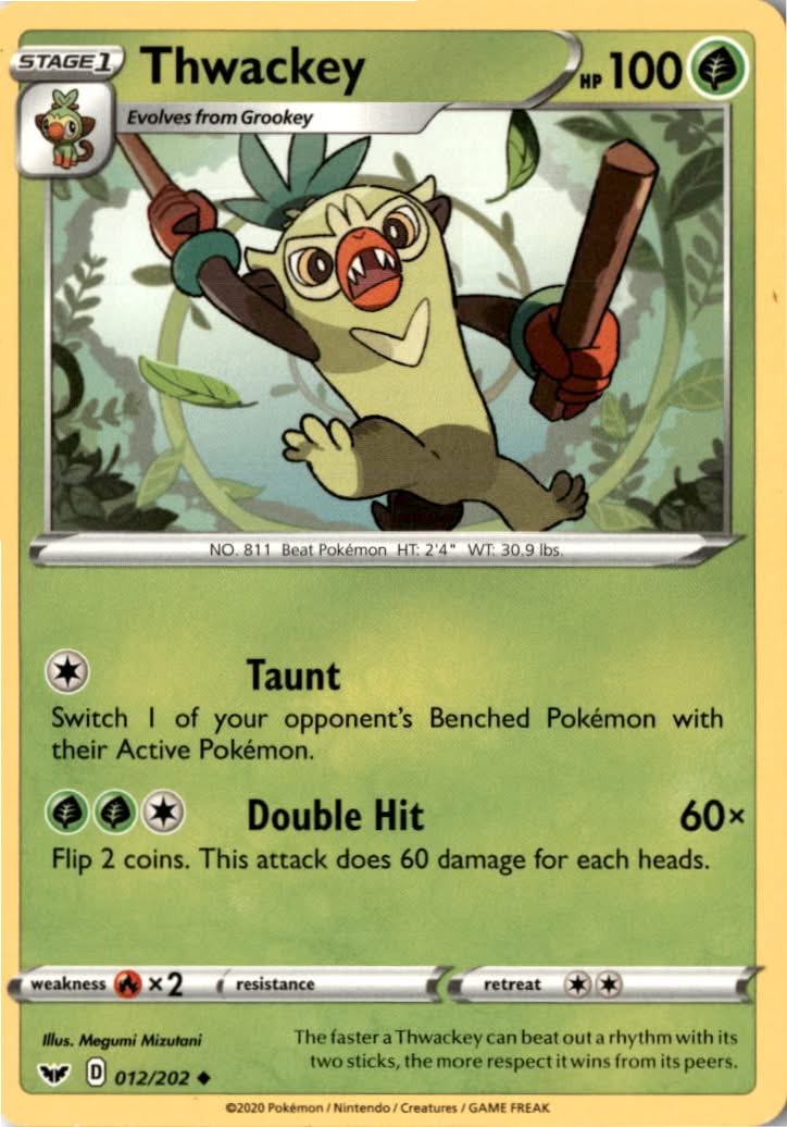 Thwackey #12/202 - Sword & Shield - Pokemon - Uncommon - Near Mint