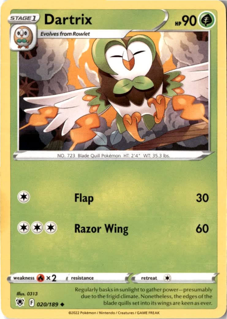 Dartrix #020/189 - Astral Radiance - Pokemon - Uncommon - Near Mint