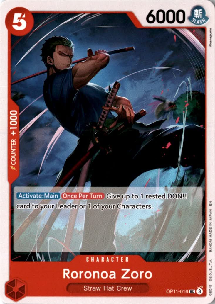 Roronoa Zoro (Luffy Deck) (LT-01 Reprint) #OP11-016 - Learn Together Deck Set - One Piece Card Game - Uncommon - Near Mint