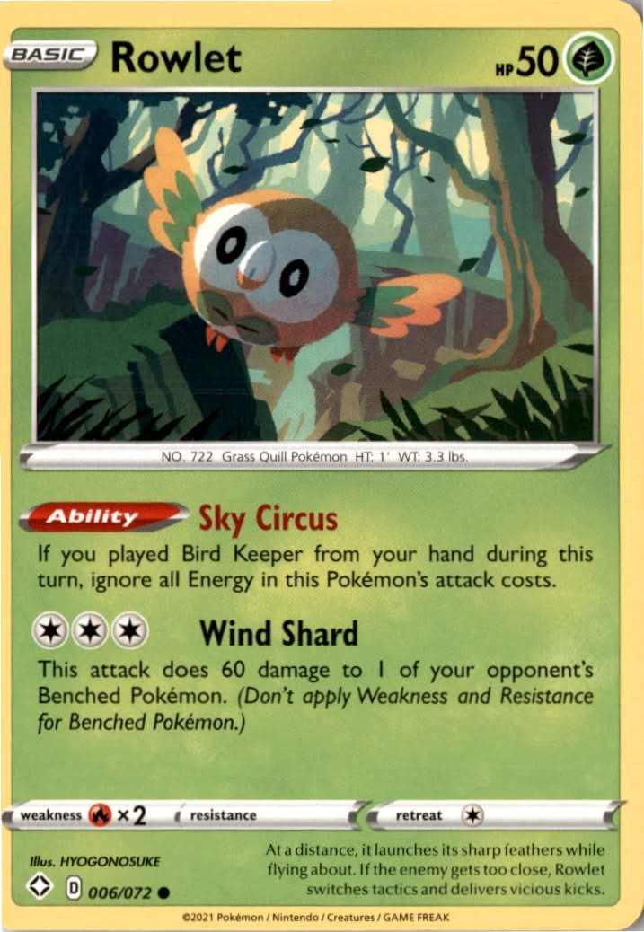 Rowlet #6/72 - Shining Fates - Pokemon - Common - Near Mint