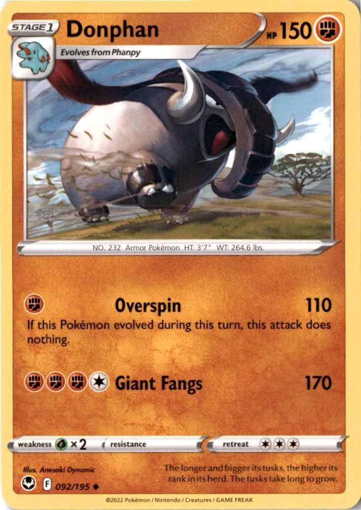 Donphan #092/195 - Silver Tempest - Pokemon - Uncommon - Near Mint