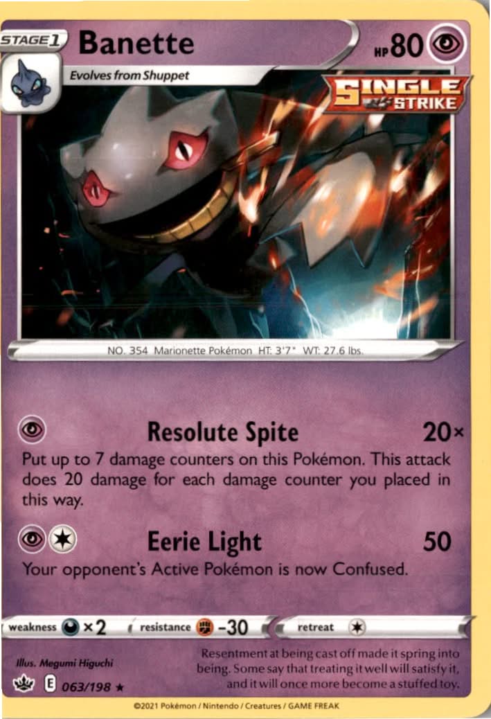 Banette #63/198 - Chilling Reign - Pokemon - Rare - Near Mint