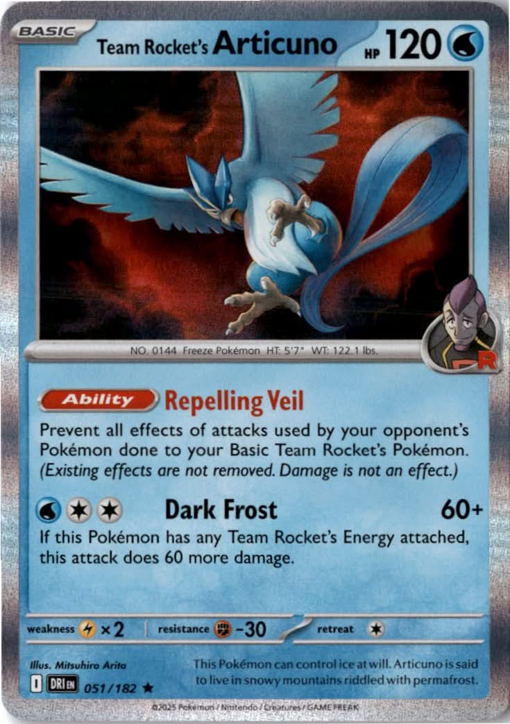 Team Rocket's Articuno #051/182 - Destined Rivals - Pokemon - Rare - Near Mint
