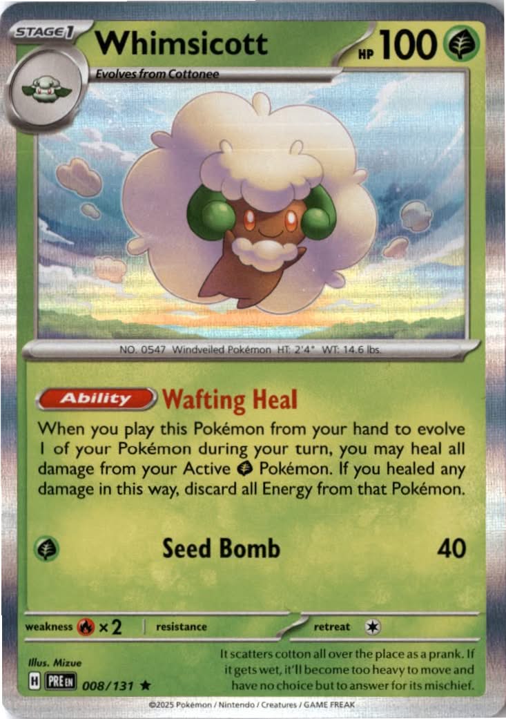 Whimsicott #008/131 - Prismatic Evolutions - Pokemon - Rare - Near Mint