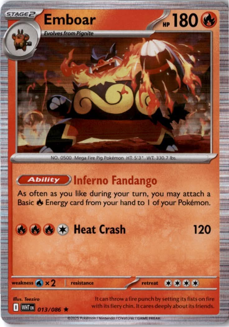 Emboar #013/86 - White Flare - Pokemon - Rare - Near Mint